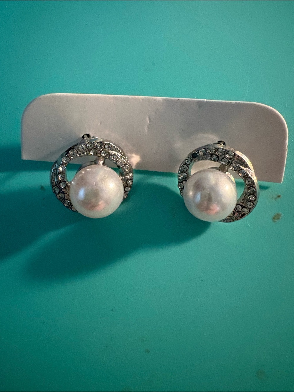Crystal-Accented Faux Pearl Circle Stud Earrings - White